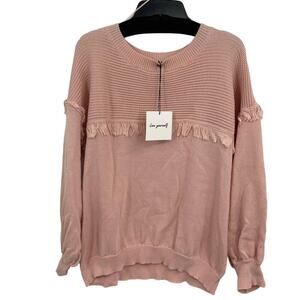 Grace + Karma Fringe Sweater Size XL Pink Balloon Sleeve Drop Shoulder